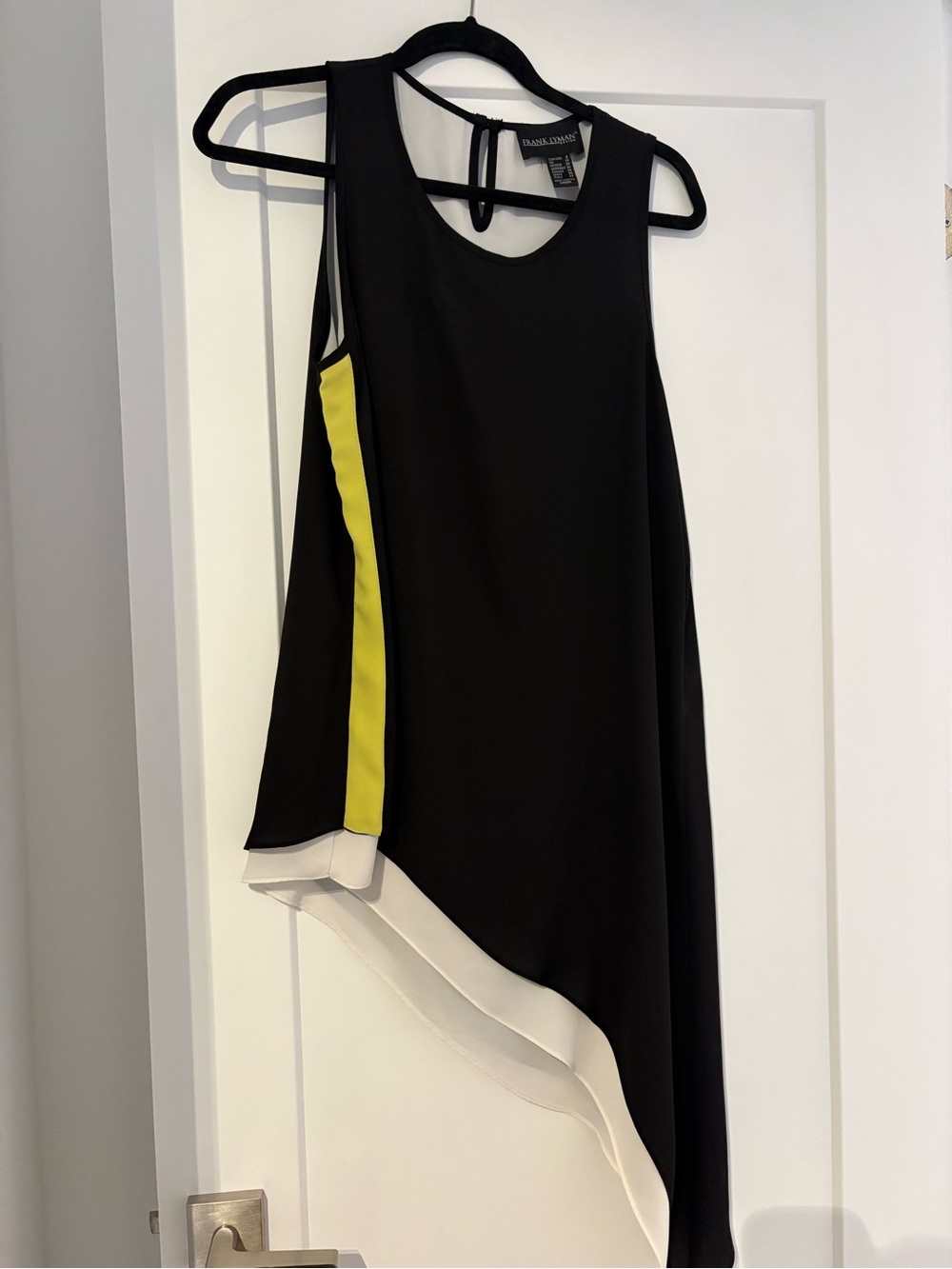 Frank Lyman Black Asymmetrical Tank Dress with Yellow Accent Size 8